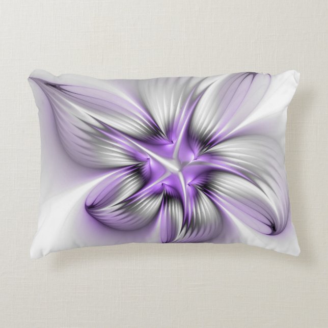 Floral Elegance Modern Abstract Violet Fractal Art Decorative Cushion (Front)