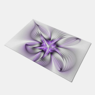 Floral Elegance Modern Abstract Violet Fractal Art Doormat