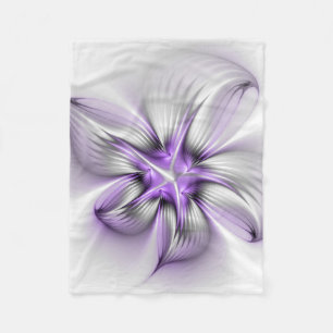 Floral Elegance Modern Abstract Violet Fractal Art Fleece Blanket