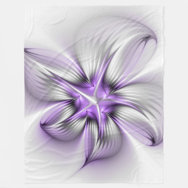 Floral Elegance Modern Abstract Violet Fractal Art Fleece Blanket (Front)