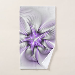 Floral Elegance Modern Abstract Violet Fractal Art Hand Towel