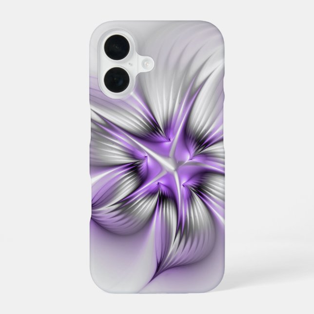 Floral Elegance Modern Abstract Violet Fractal Art iPhone 16 Case (Back)
