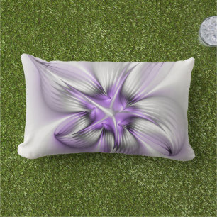 Floral Elegance Modern Abstract Violet Fractal Art Lumbar Cushion