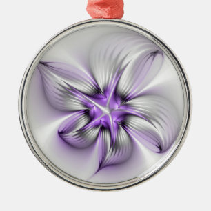 Floral Elegance Modern Abstract Violet Fractal Art Metal Tree Decoration