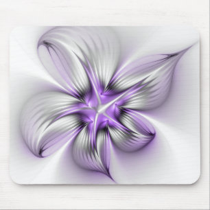 Floral Elegance Modern Abstract Violet Fractal Art Mouse Pad