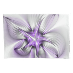 Floral Elegance Modern Abstract Violet Fractal Art Pillowcase