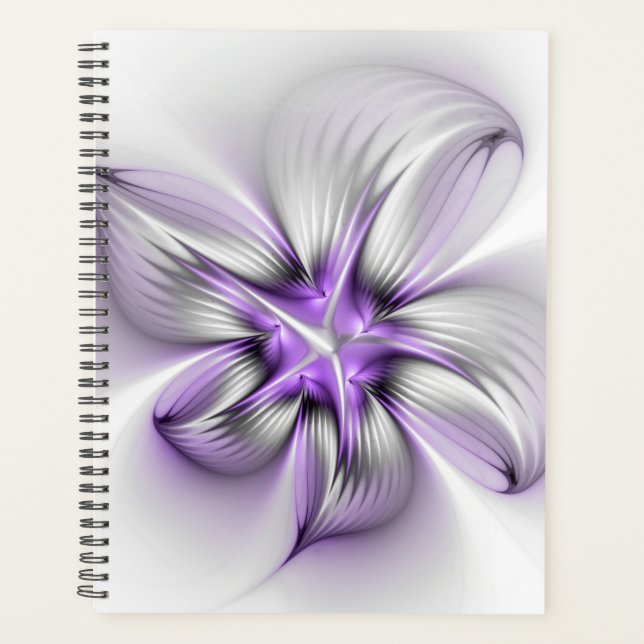 Floral Elegance Modern Abstract Violet Fractal Art Planner (Front)