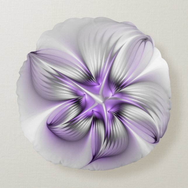 Floral Elegance Modern Abstract Violet Fractal Art Round Cushion (Front)