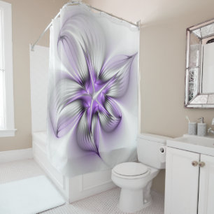 Floral Elegance Modern Abstract Violet Fractal Art Shower Curtain