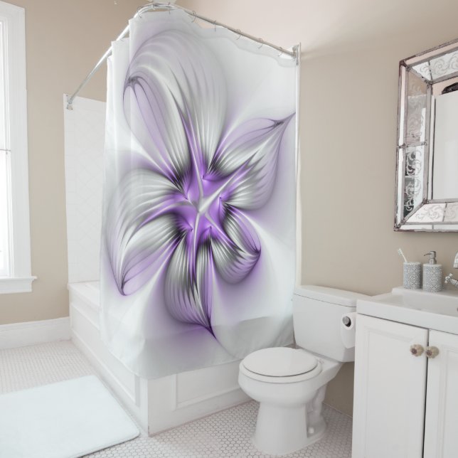 Floral Elegance Modern Abstract Violet Fractal Art Shower Curtain (In Situ)