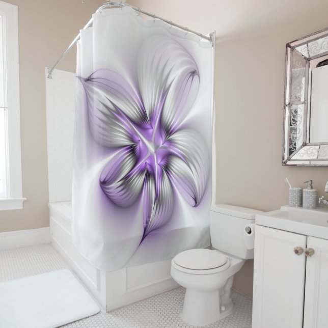 Floral Elegance Modern Abstract Violet Fractal Art Shower Curtain (In Situ)