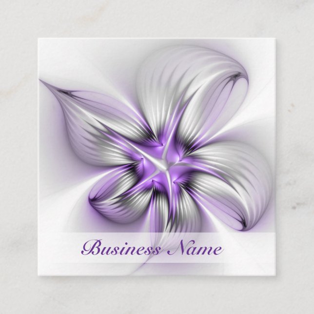 Floral Elegance Modern Abstract Violet Fractal Art Square Business Card (Front)