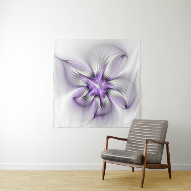 Floral Elegance Modern Abstract Violet Fractal Art Tapestry (In Situ)