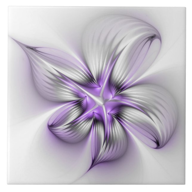 Floral Elegance Modern Abstract Violet Fractal Art Tile (Front)