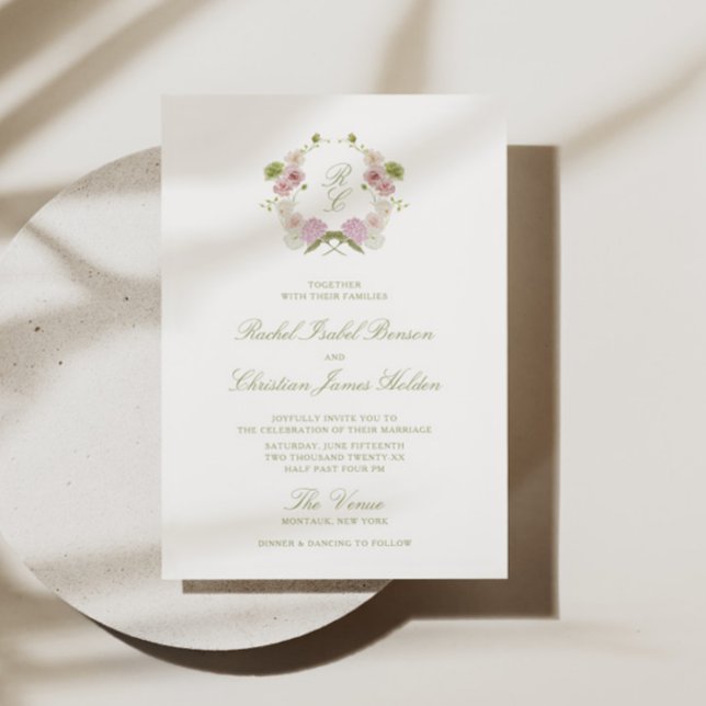 Floral Elegance Monogram Crest Wedding Invitation (Creator Uploaded)