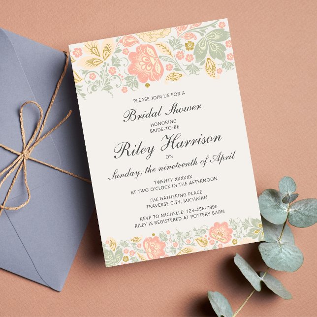 Floral Elegance Peach Blush Sage Bridal Shower Invitation (Creator Uploaded)
