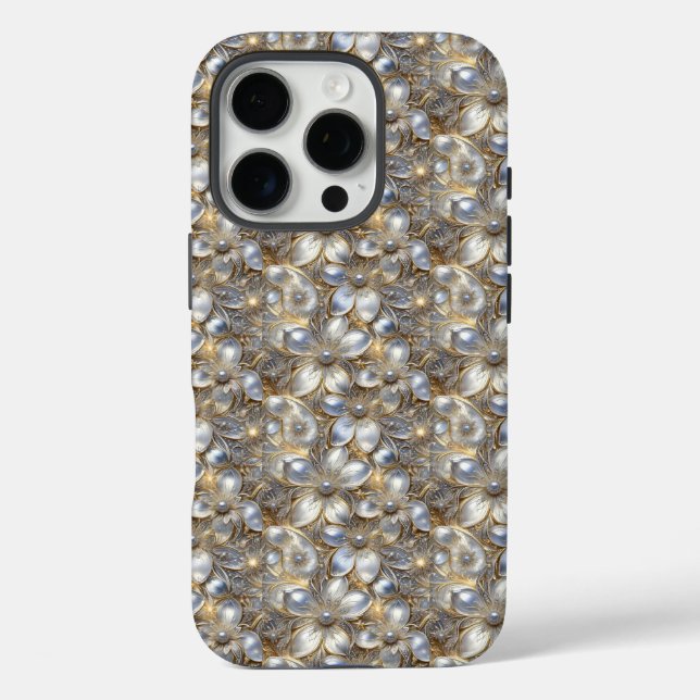 Floral Elegance: Pearl-Infused Case-Mate iPhone Case (Back)