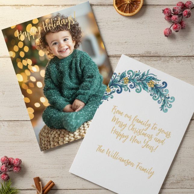 Floral Elegance Photo Christmas Card (Personalized Photo Christmas card)