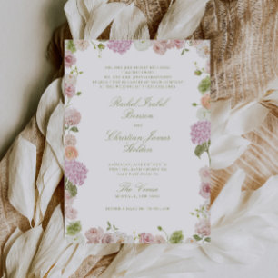 Floral Elegance Pink Green Frame Wedding Invitation
