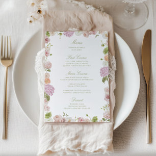 Floral Elegance Pink Green Frame Wedding Menu