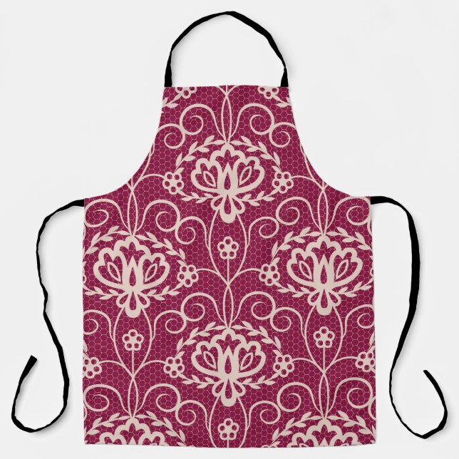 Floral Elegance: Red Lace Pattern Apron (Front)