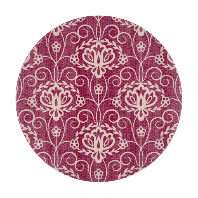Floral Elegance: Red Lace Pattern Cutting Board (Front)