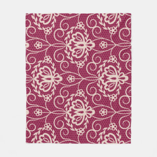 Floral Elegance: Red Lace Pattern Fleece Blanket