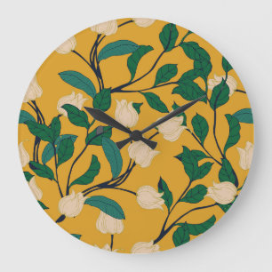 Floral Elegance: Vintage Leafy Pattern. Large Clock