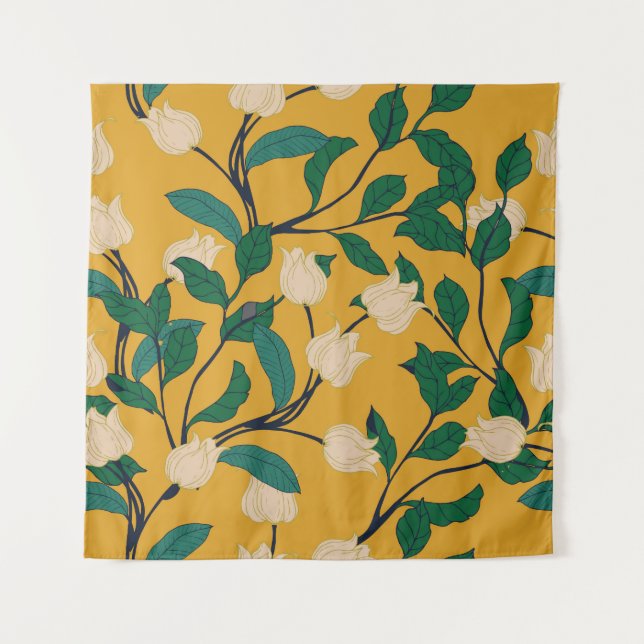 Floral Elegance: Vintage Leafy Pattern. Tapestry (Front)