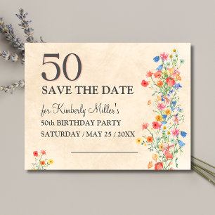 Floral elegant 50th birthday flower 50 year announcement postcard