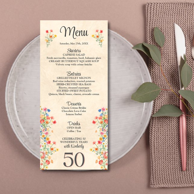 Floral elegant 50th birthday flower 50 year menu (Creator Uploaded)