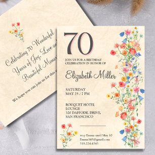 Floral elegant 70th birthday invite wildflowers 70