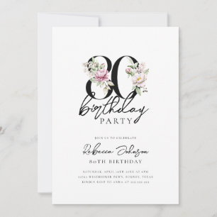 Floral Elegant 80th Birthday Invitation