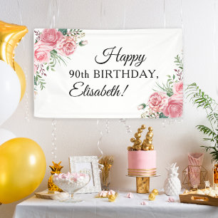 Floral elegant 90th birthday party  banner