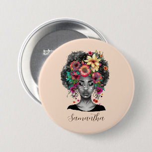 Floral Elegant Afro Woman 7.5 Cm Round Badge