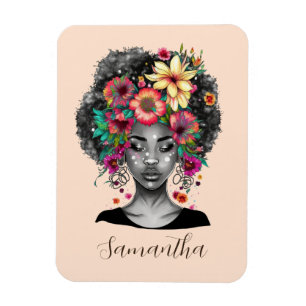 Floral Elegant Afro Woman Magnet