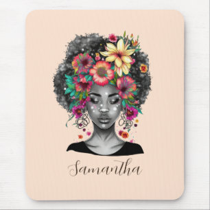 Floral Elegant Afro Woman Mouse Pad