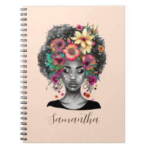Floral Elegant Afro Woman Notebook