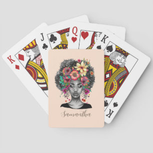 Floral Elegant Afro Woman Playing Cards