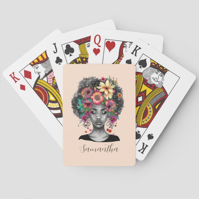 Floral Elegant Afro Woman Playing Cards (Back)