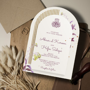 Floral Elegant Arch Islamic Wedding Monogram Invitation