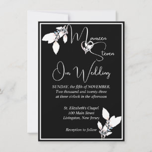 Floral Elegant Black and White Wedding Invitation