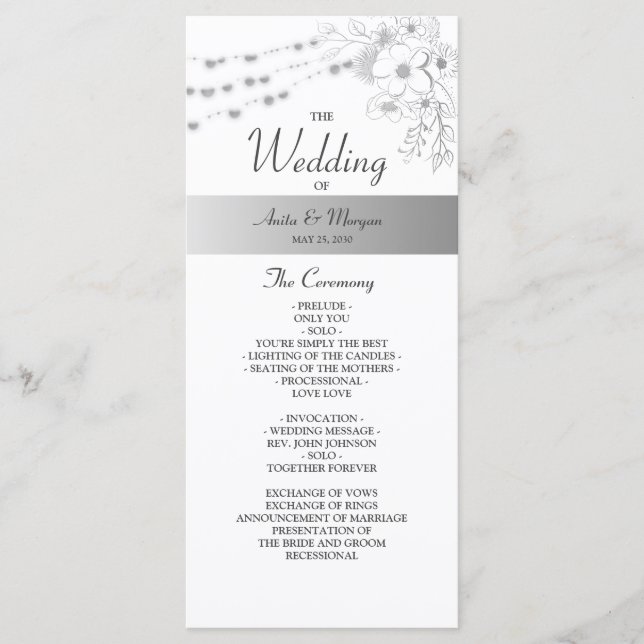 Floral Elegant Black and White Wedding Program Programme (Front)