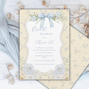 Floral Elegant Blue Floral Vintage Bridal Shower  Invitation