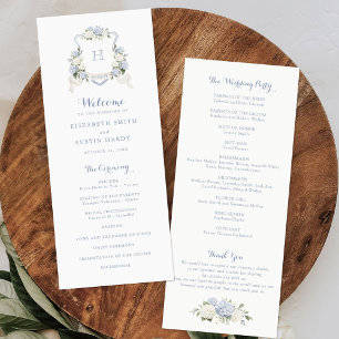Floral Elegant Blue Hydrangea Crest Wedding Programme