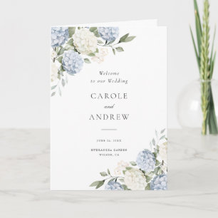 Floral Elegant Blue Hydrangea Folded Wedding Programme