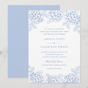 Floral Elegant Blue Hydrangea Frame Wedding Invitation