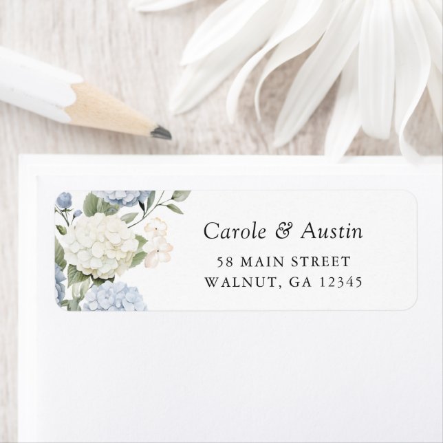 Floral Elegant Blue Hydrangea Greenery Address (Insitu)