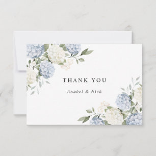 Floral Elegant Blue Hydrangea Greenery Thank You Card