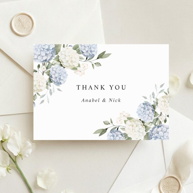 Floral Elegant Blue Hydrangea Greenery Thank You Card (Creator Uploaded)